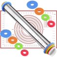 thumbnail image 1 of Rolling Pin and Baking Mat Set, Adjustable Stainless Steel Rolling Pins Dough Roller Cake Leveler w, 1 of 7