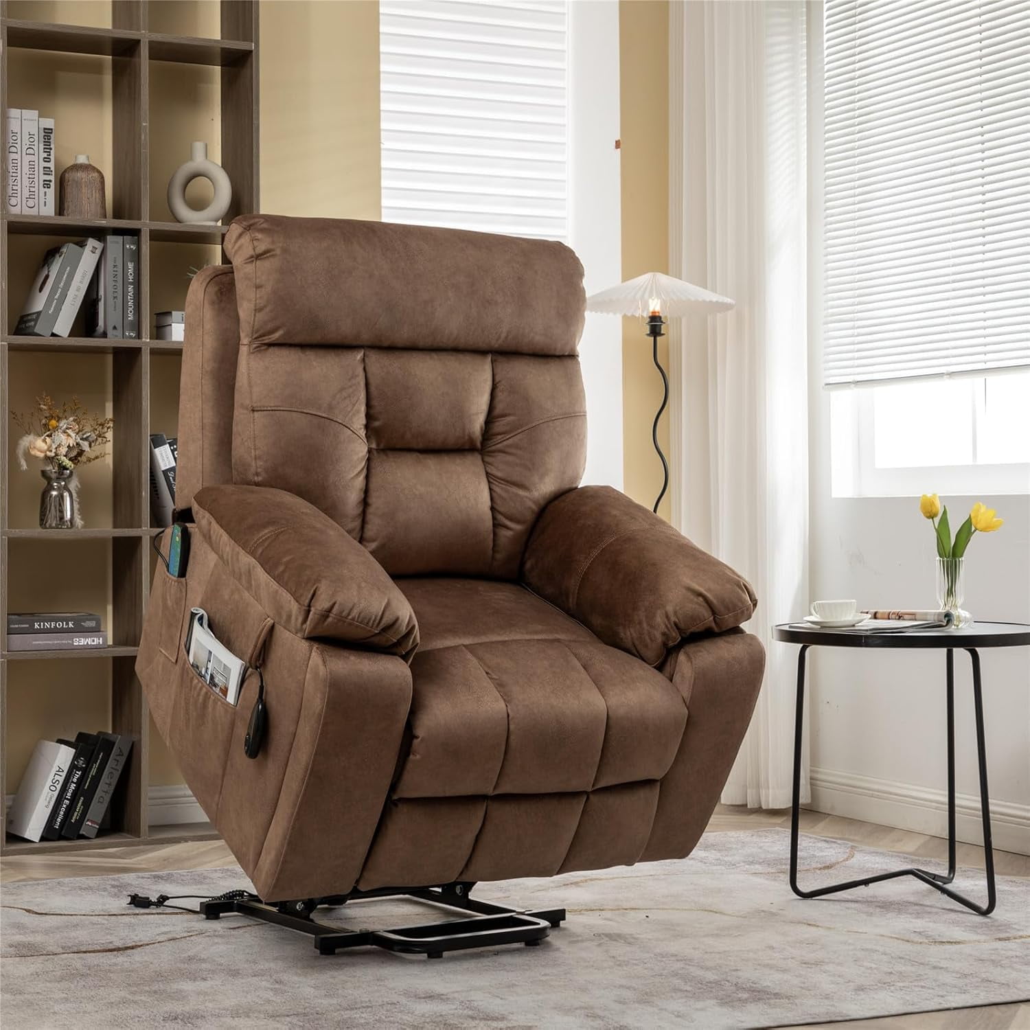 LITVZ 26in Extra Wide Recliner Chair for Big Man 400lbs, Oversized Power Lift Chair with Heat and Massage Hidden Cup Holder, Overstuffed Velvet Stand Up Recliner Lift Chairs for Elderly