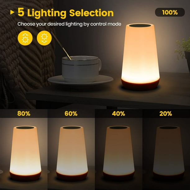 Botlamp Sin Cable Lámpara De Noche LED Táctil Regulable Con 7 Colores Y 4 Modos Luz Nocturna Con Vetas De Madera Lampara De Mesa Recargable Por Usb Luz Inalambrica