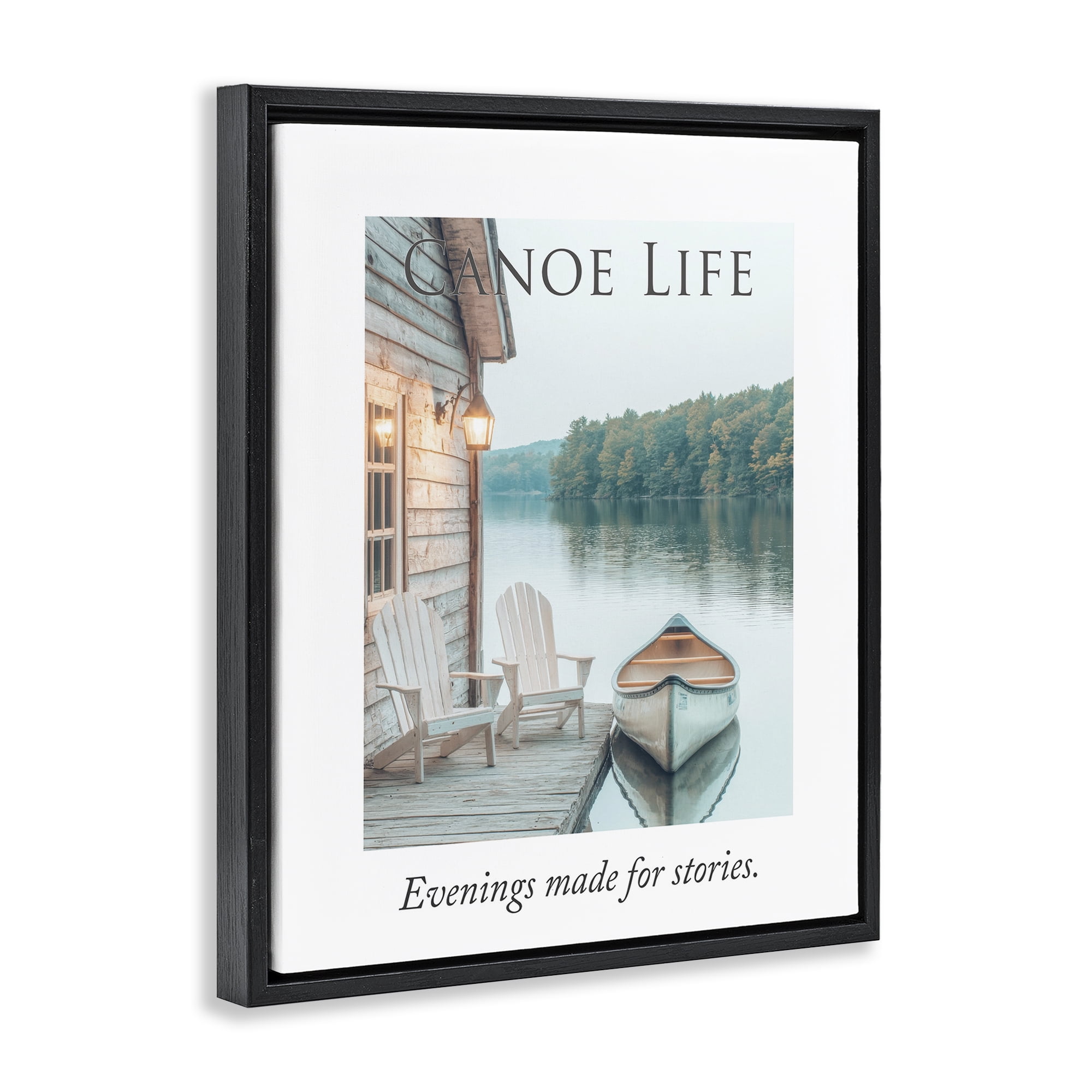 Stupell Industries Canoe Life Quote Black Framed Floater Canvas Wall Art, design by A Barefoot Stylist