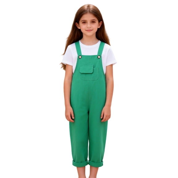 QINGFSAP Kids Unisex Solid Overalls Sleeveless Pocket Design Loose Fit Casual Jumpsuit
