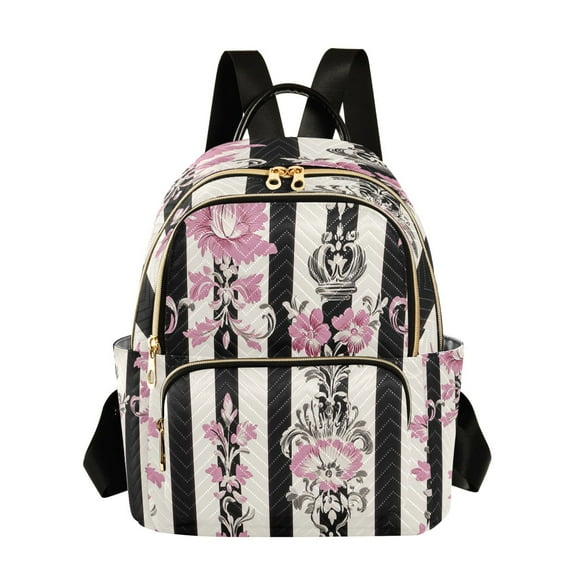 Casual Floral Pink Black Damask Backpack for School,College and Travel, Water Resistant Bookbag,