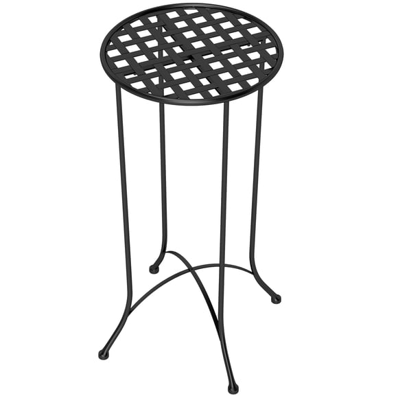 CoSoTower 16" Round Outdoor Table, Small Patio Side Table, Metal End Table Plant Stand with Grid Top for Indoor, Garden, Black