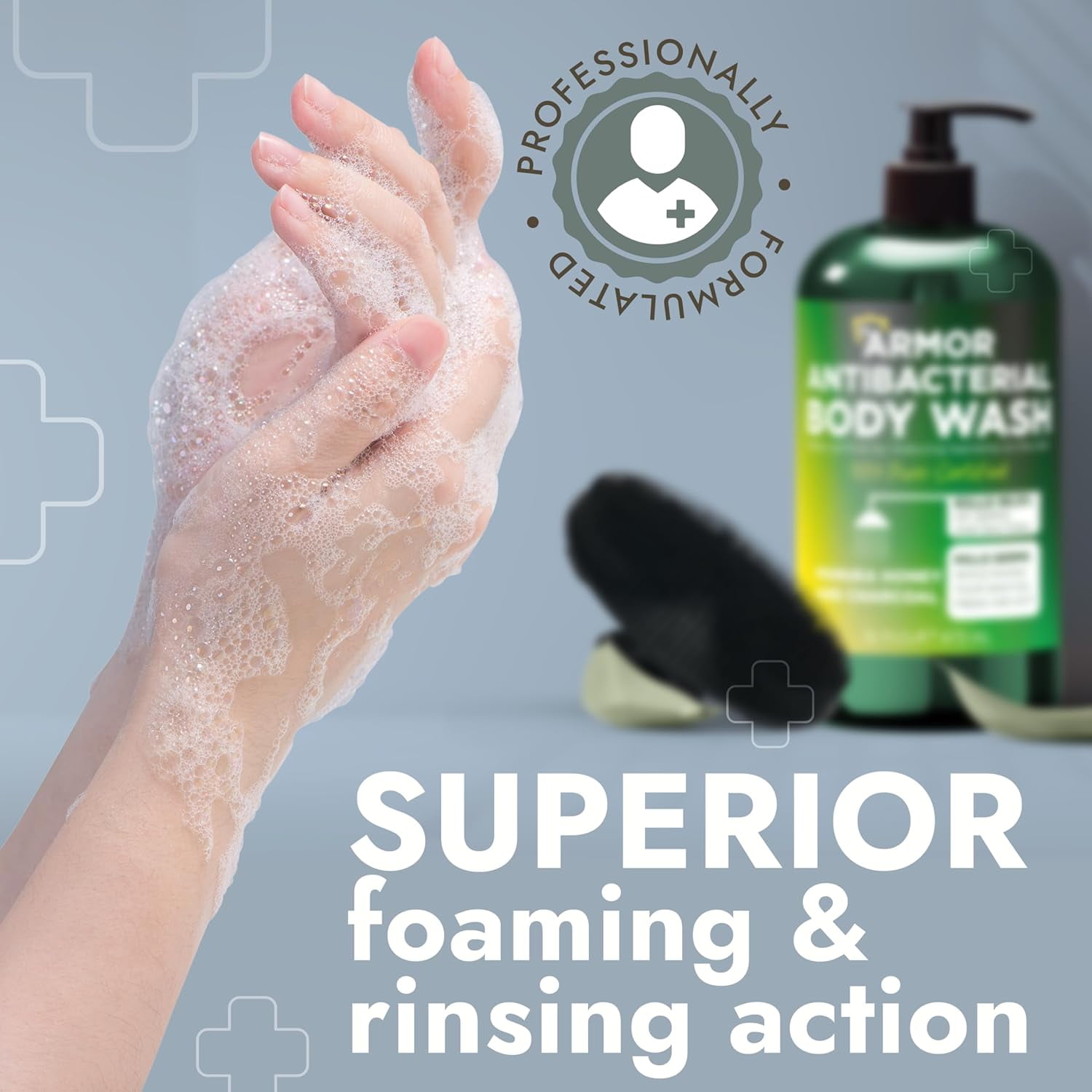 Antibacterial Body Wash | Antibacterial Soap for Men & Women | Kills 99.9% of Germs & Bacteria | Helps with Back Acne, Body Odor & Skin Irritation | Manuka Honey & Charcoal | Includes Scrubber16 fl o