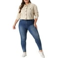 thumbnail image 3 of GRACE & GRANDEUR Women's Plus Size Lightweight Cropped Shacket Button Down Corduroy Shacket Jackets 4X Apricot, 3 of 7