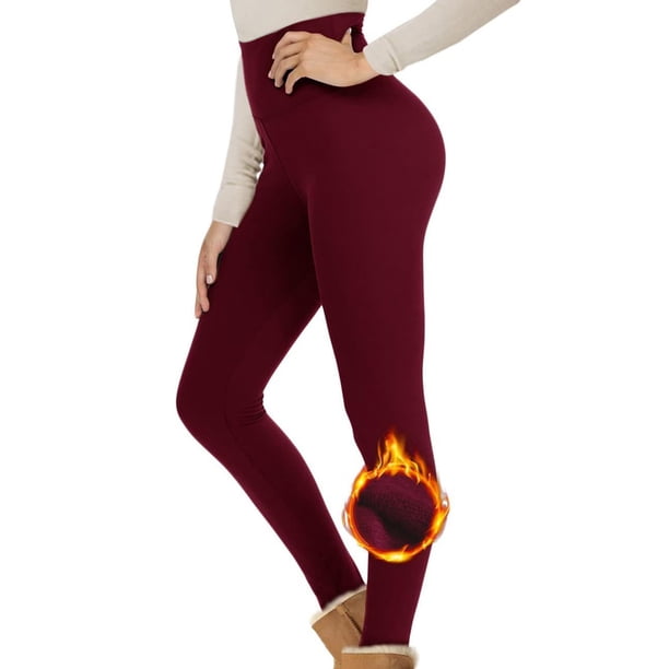 Pantalones de yoga de cintura alta, informales, de invierno, de color liso, con forro polar, cálidos y de rayón para mujer