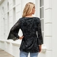 thumbnail image 4 of Womens 3/4 Sleeve Tops Double Layers Mesh Blouses V Neck Ruffle Floral Printed Tunics, 4 of 6