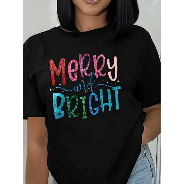Letter Print Crew Neck T-Shirt, Casual Short Sleeve T-Shirt For Spring & Summer, Women's Clothing
