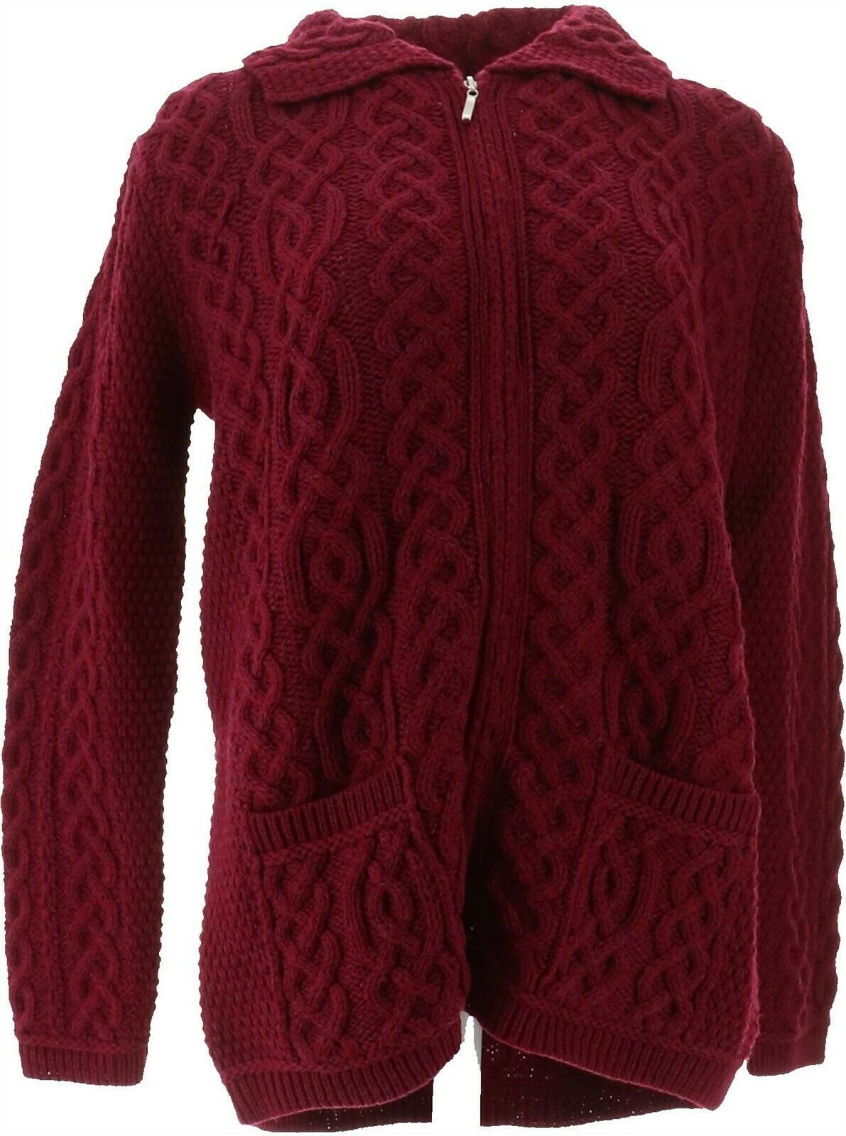 Aran Craft Aran Craft Zip Front Sweater Cardigan Pockets Women's