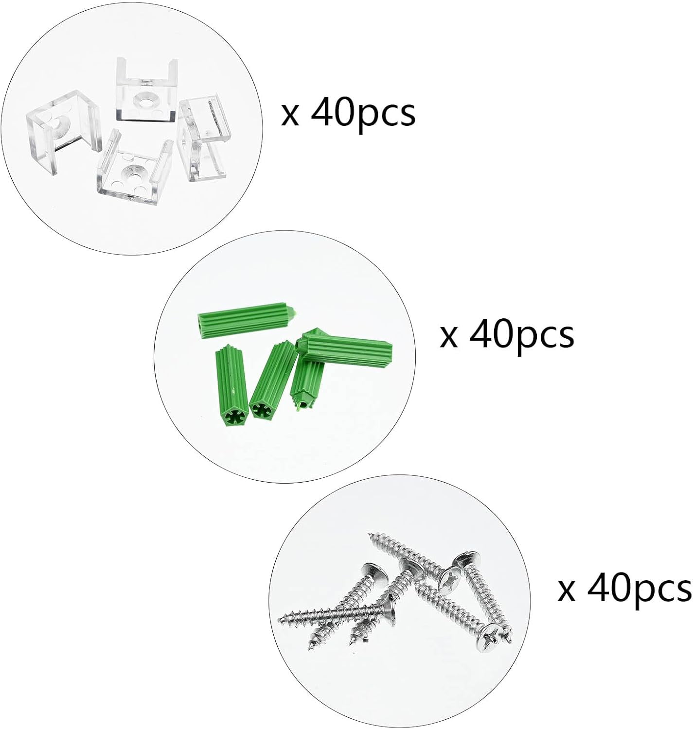 Strip Light Mounting Brackets, 40 Pcs Transparent Fixing Clips Screws and Drywall Anchors, 2 Silicone Tail Plugs, only for 10mm X 6mm 288LEDs/M 65.6FT COB Strip Light