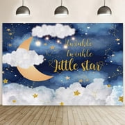 Twinkle Twinkle Little Star Backdrop Night Sky Moon Stars Baby Shower Photography Background Navy Blue White Clouds Gold Glitter Birthday Party Decorations Banner Supplies Photo Booth Props