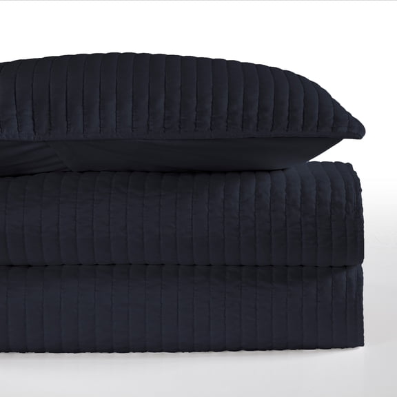 HiEnd Accents Channel Satin Quilt, King Blue