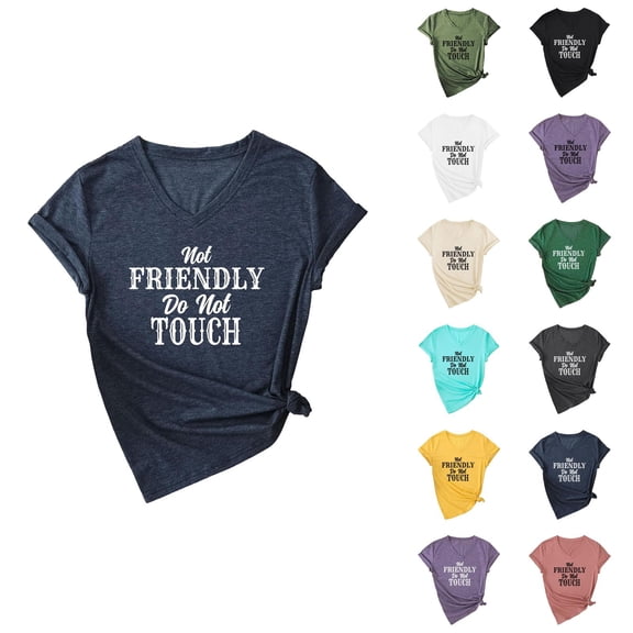 Not Friendly Do Not Touch Graphic Tees for Women Summer Short Sleeve V Neck Funny Sarcastic Quote T Shirts