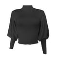 thumbnail image 3 of Vedolay Cropped Sweater Womens Crew Neck Sweater 2023 Long Sleeve Solid Color Casual Knitted Pullover Tops,Black S, 3 of 5