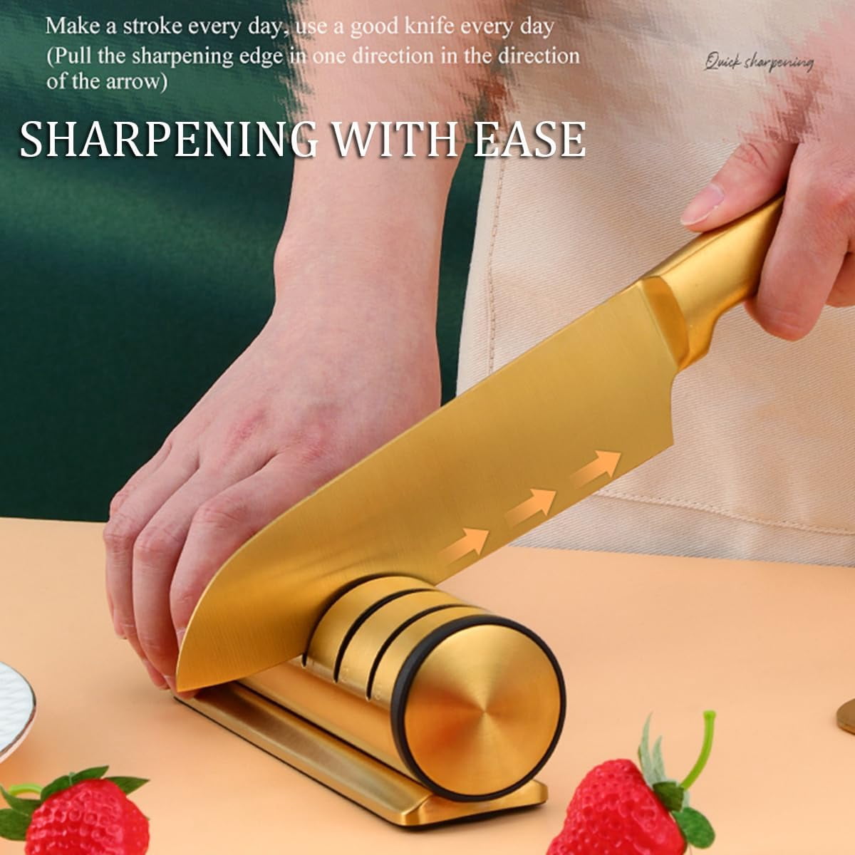 ABCISI 4-in-1 Kitchen Knife Accessories, 3-Stage Worksharp Knife Sharpener Helps Repair, Restore, Polish Blades, Professional Knife Sharpening Tool for Kitchen Knives, Easy Manual Sharpener (Black)