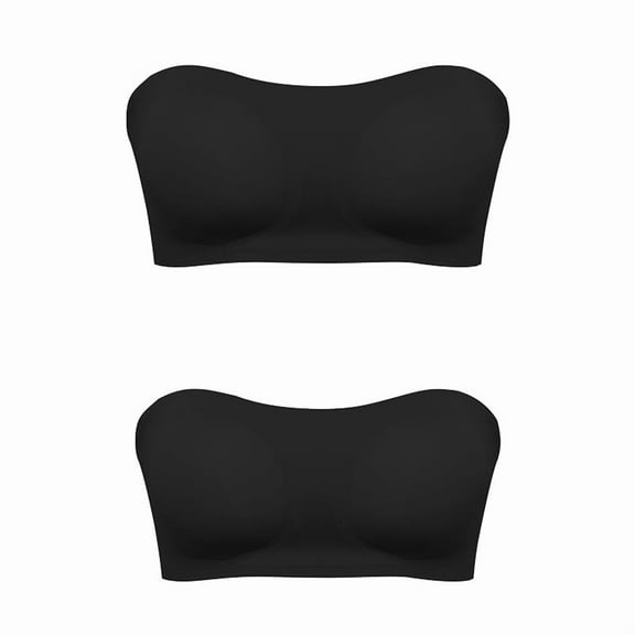 2PCS Strapless Bra for Women Comfort Non-Slip Seamless Padded Bandeau Bras Wireless Back Criss Cross Bra(2black M)