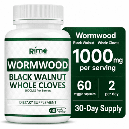Rimo Nutrition Wormwood Black Walnut Clove Supplement Cleanse Detox for Gut Health 60 Capsules