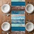 thumbnail image 4 of Table Runner 108 Inches Long for Kitchen Dining, Spring Sunflowers Dresser Scarf Farmhouse, Dining Table Decorations for Wedding/Parties, Yellow Floral Turquoise Farmhouse Wood Grain 13 x 108 In, 4 of 8