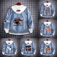 thumbnail image 2 of Chaqueta vaquera con capucha para hombre, chaqueta vaquera con capucha, abrigo con agujeros, Anime Fifures, Kishibe Hayakawa Aki, para Cosplay, 2 of 5