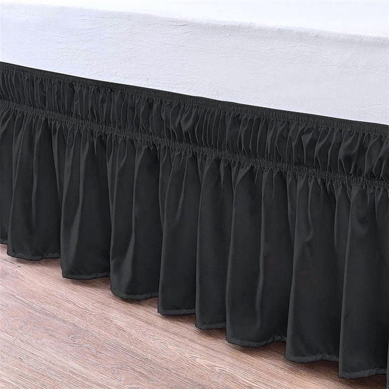 Pure Dreams Wrap Around Dust Ruffle Bed Skirt, 100% Microfiber, 12 Inch Drop, Easy Fit Elastic Strap- Black Queen Size