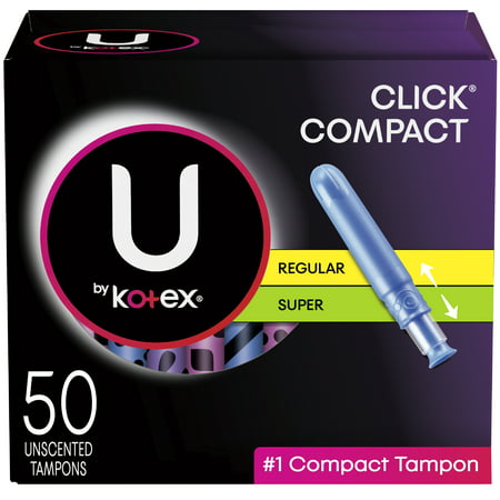U by Kotex Click Compact Tampons, Multipack, Regular & Super Absorbency, Unscented, 50 (Best Tampons For Light Flow)