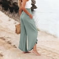 thumbnail image 4 of Wide Leg Linen Pants for Women Cropped Elastic Waist Ruffle Hem Beach Flowy Pants with Pockets Womens Spring Pant Mint Green 3XL, 4 of 7