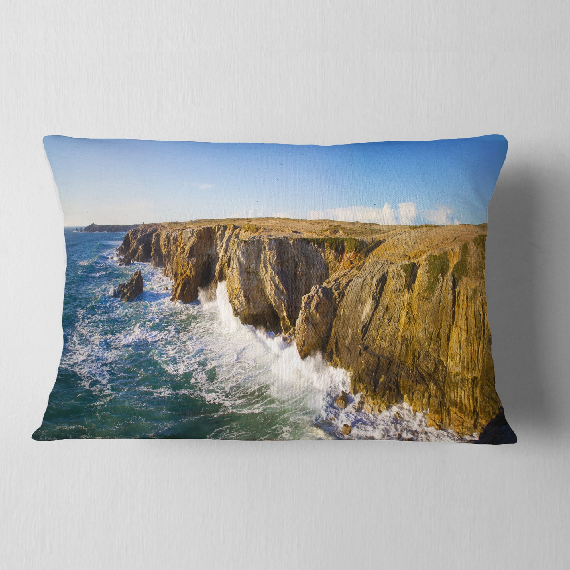 Designart Cote Sauvage Bretagne France - Seascape Throw Pillow - 12x20