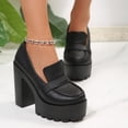 thumbnail image 4 of Gpaecead Women Platform Chunky Heel Shoes Round Toe Solid Color Faux Leather Summer Outdoor Non Slip Hight Heel Comfort Shoes, Black, 4 of 6