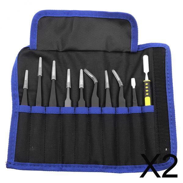 reparación de pinzas,herramientas de mantenimiento de pinzas reparación de acero inoxidable,Kit de herramientas de pinzas ESD Bolsa de almacenamiento no magnética,Juego de pinzas