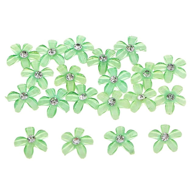 KLKCMS 20Pcs Crystal Rhinestones Flower Resin Buttons Embellishments Flatback Beads DIY Green