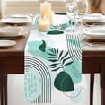 thumbnail image 3 of Table Runners 70 Inches Long Dress Scarves, Boho Geometric Farmhouse Coffee/Dining/Kitchen Table Decor, Holiday Table Runner, Aqua Ethnic Abstract Stripes Leaves 13x70 Inch, 3 of 9