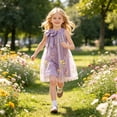 thumbnail image 2 of Flower Girl Dress Sleeveless Halter Neck Princess Tulle Dress Kids Summer Dresses Collar Bow Floral Embroidery Sundress for Wedding Party Birthday Casual Outfit(Purple,4-5 Years), 2 of 8
