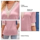 thumbnail image 5 of Top de manga corta con costuras de encaje y cuello en V, camiseta informal con estampado de satén para primavera y verano, rosa XXL, 5 of 6