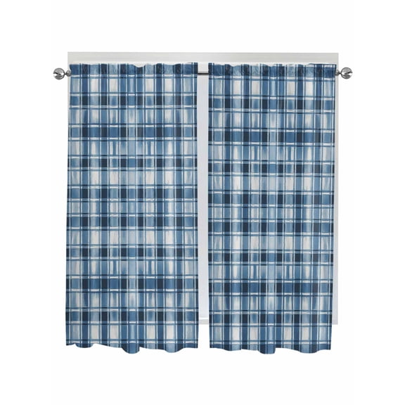 Blue Plaid Living Room Curtains 2 Panel, Modern Simple Watercolor Buffalo Lattice Cafe Window Treatment, Extra Long Farmhouse Bedroom Bathroom Kitchen Curtains Drapes 104"x72"