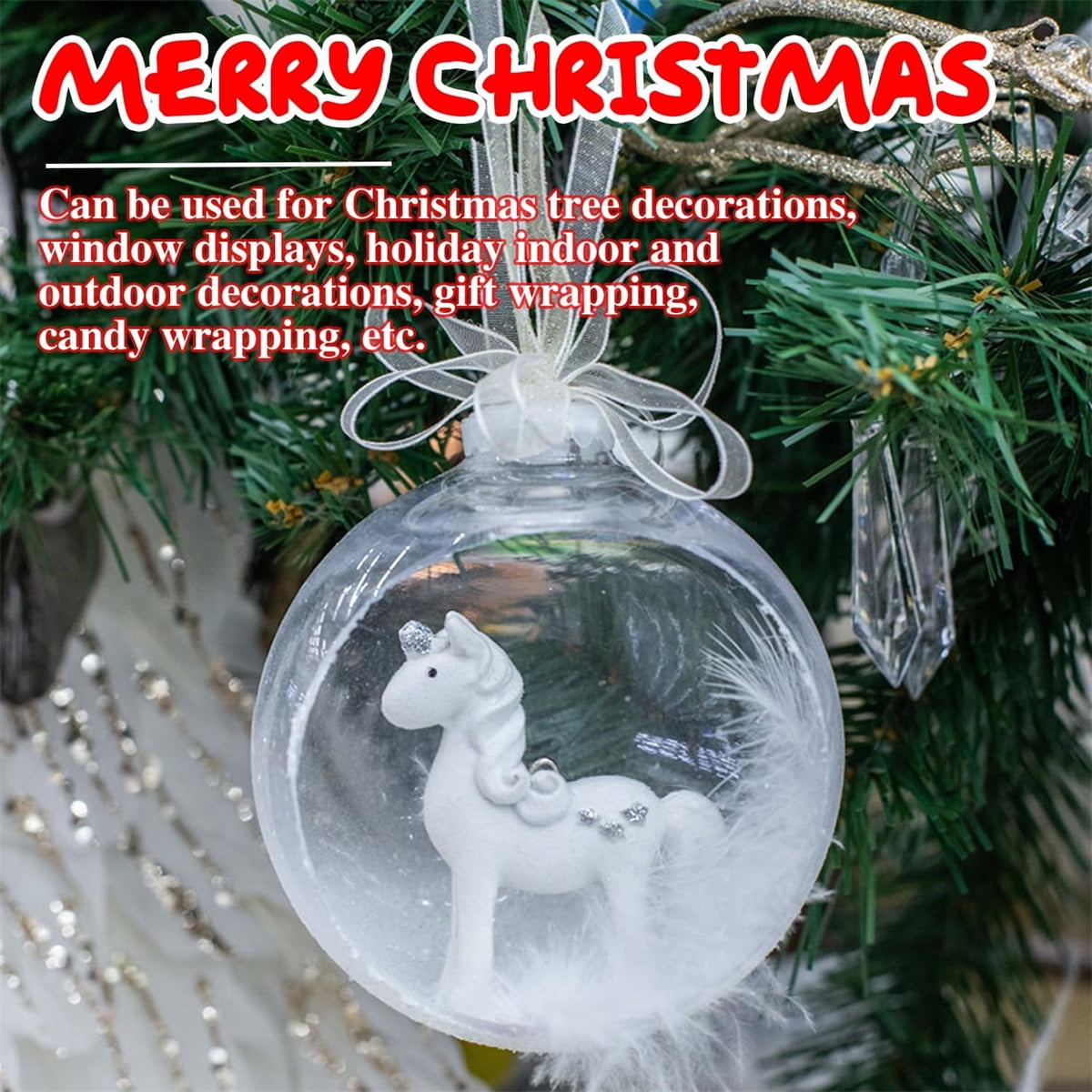 Yayun 50 Pcs Christmas Clear Plastic Fillable Balls, DIY Craft Transparent Baubles Christmas Tree Hanging Ornament for Birthday Valentine Decor (1.2 in/1.6 in/2 in/2.4in/2.8 in)