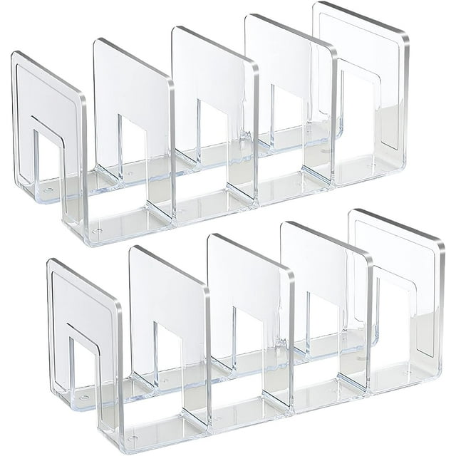 shiyou-Acrylic File Holder, Clear File Sorter Desk File Organizer, Sturdy Desktop File Folder Organizer Rack for Envelopes Mail Letter Paper Notebook Electronics Office Supplies (4 Sections, 2 Pack)