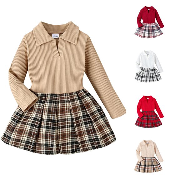 JAJAHO Toddler And Kids Girls Skirts Set Fall Outfit Long Sleeve Ribbed Top And Plaid Skirt 2 Piece Sets 1-5Y
