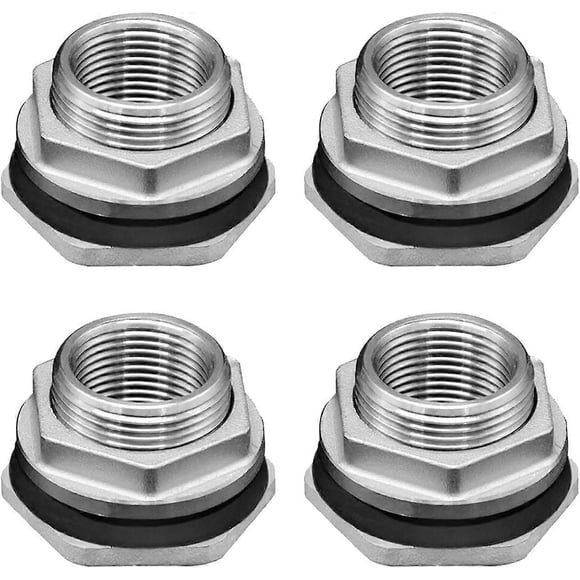 4Pcs Bulkhead Water Tank Connector, 3/4" FPT Female Bulkhead Water Tank Fitting 304 Stainless Steel Thru-bulk Fitting Silver