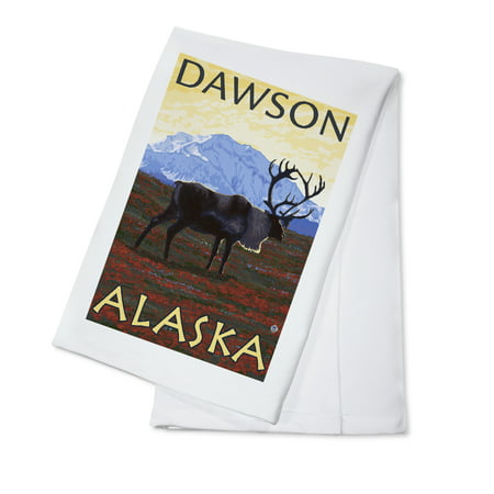 Caribou Scene - Dawson, Alaska - LP Original Poster (100% Cotton Kitchen (Best Place To Hunt Caribou In Alaska)