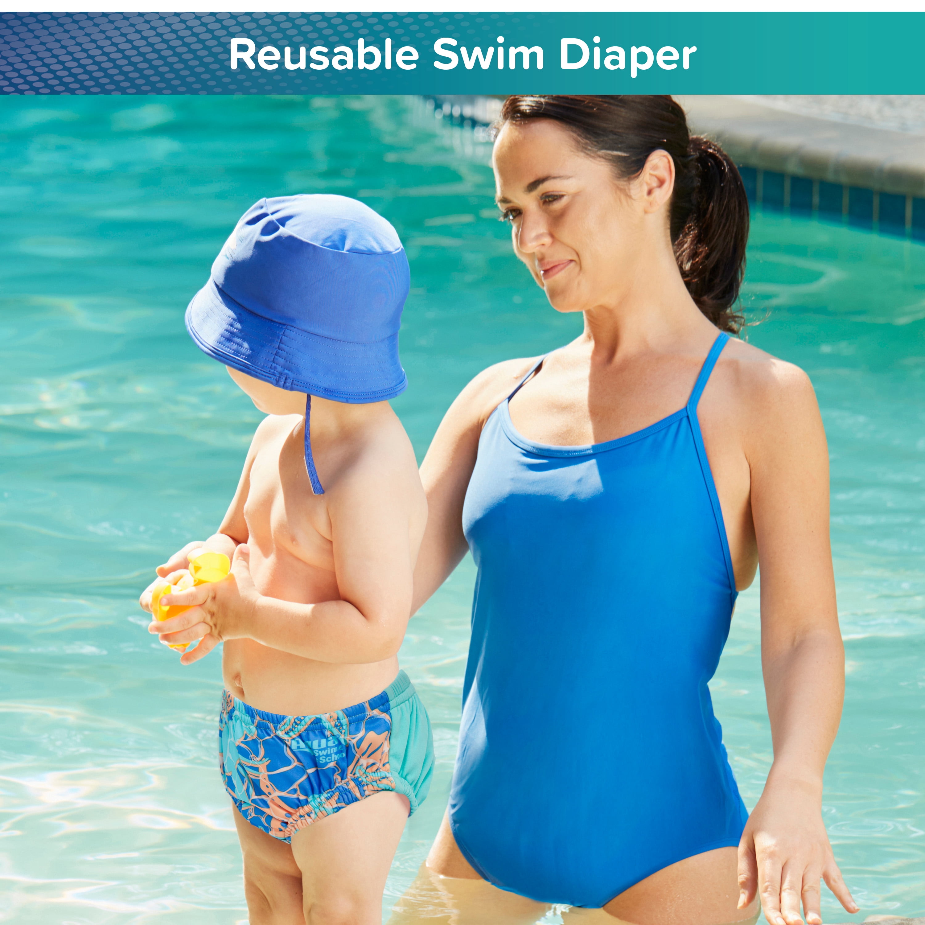 (2 pack) SwimSchool Reusable Polyester Swim Diaper for Infants, Size m, 6-18 Months, Unisex (16-22 lbs)