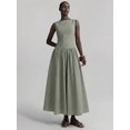 thumbnail image 4 of Green Striped Sleeveless Ruched Waist A-Line Maxi Dress, Casual Elegant Long Dress for Women, 4 of 6