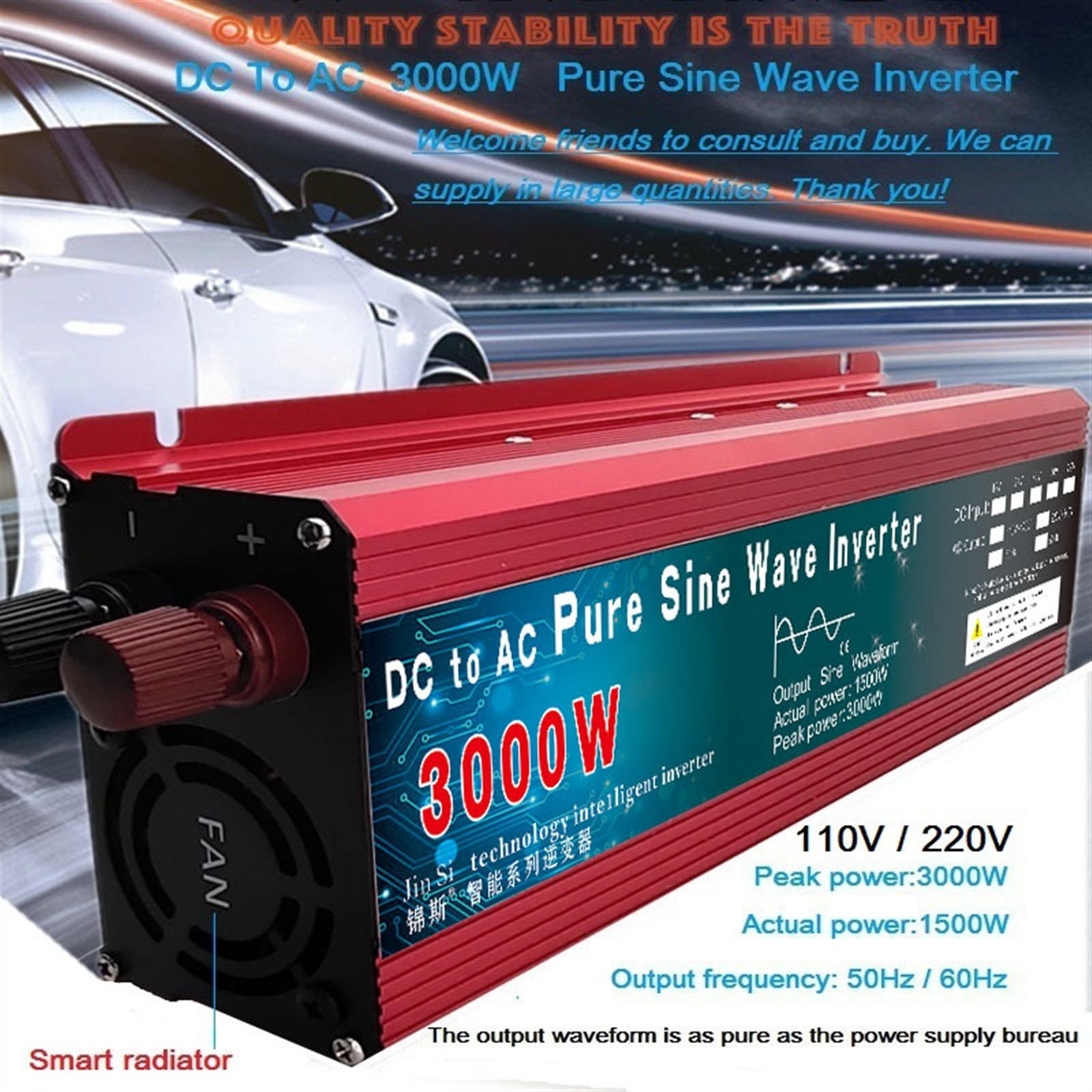 Pure Sine Wave Inverter DC 12v/24v 1000W 1600W 2000W 3000W Portable Power Bank Converter Solar Inverter ,Portable Design