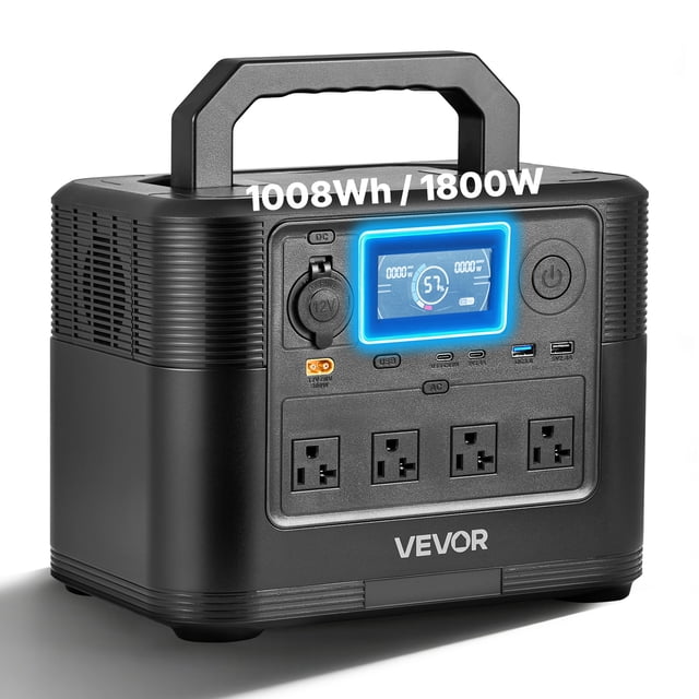 VEVOR Portable Power Station, 1800W Solar Generator Power Station, 1008Wh LiFePO4 Battery Backup with 9 Output Ports (Solar Panel NOT Included)