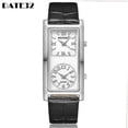 thumbnail image 2 of Reloj unisex de doble esfera con correa de cuero genuino, reloj de pulsera de cuarzo para parejas, sencillo y minimalista, para hombres y mujeres, en blanco y negro., 2 of 5