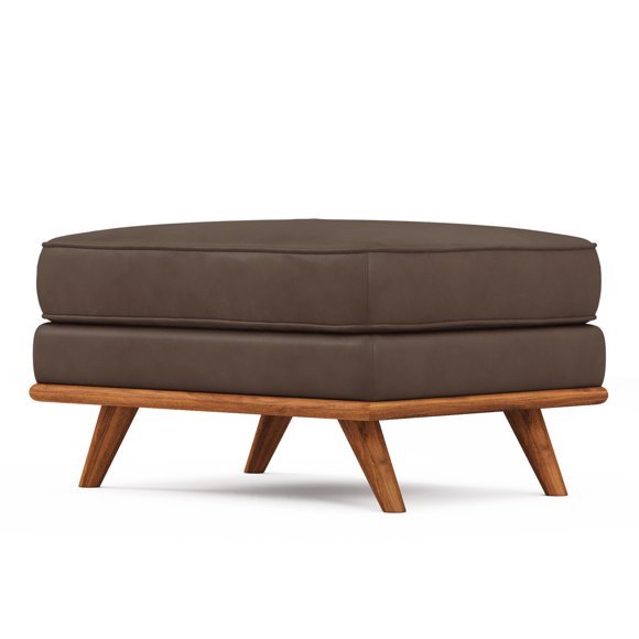 Valencia Artisan Top Grain Leather Ottoman | Pure Italian Nappa Top Grain Leather, Alder Wood Legs and Frame, Chocolate