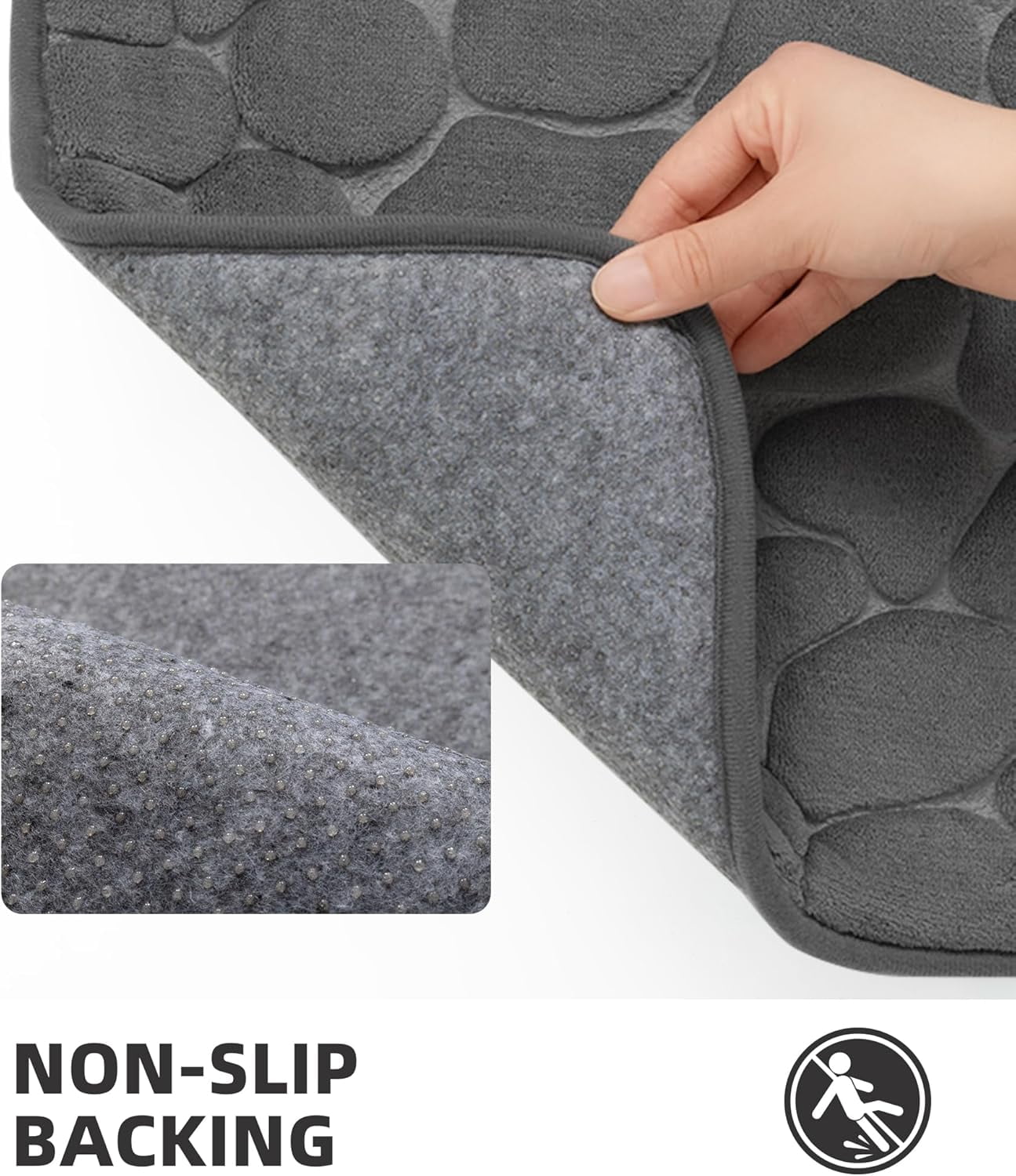 Memory Foam Bath Mat – Super Soft Absorbent Bathroom Rug, Non-Slip Quick Dry Floor Mat, Cobblestone Design, Washable Bath Mat for Bathroom, Bedroom, Toilet