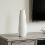 Modern 12-Inch Tall White Ceramic Vase for Pampas Grass, Floral Arrangements, and Elegant Home Decor