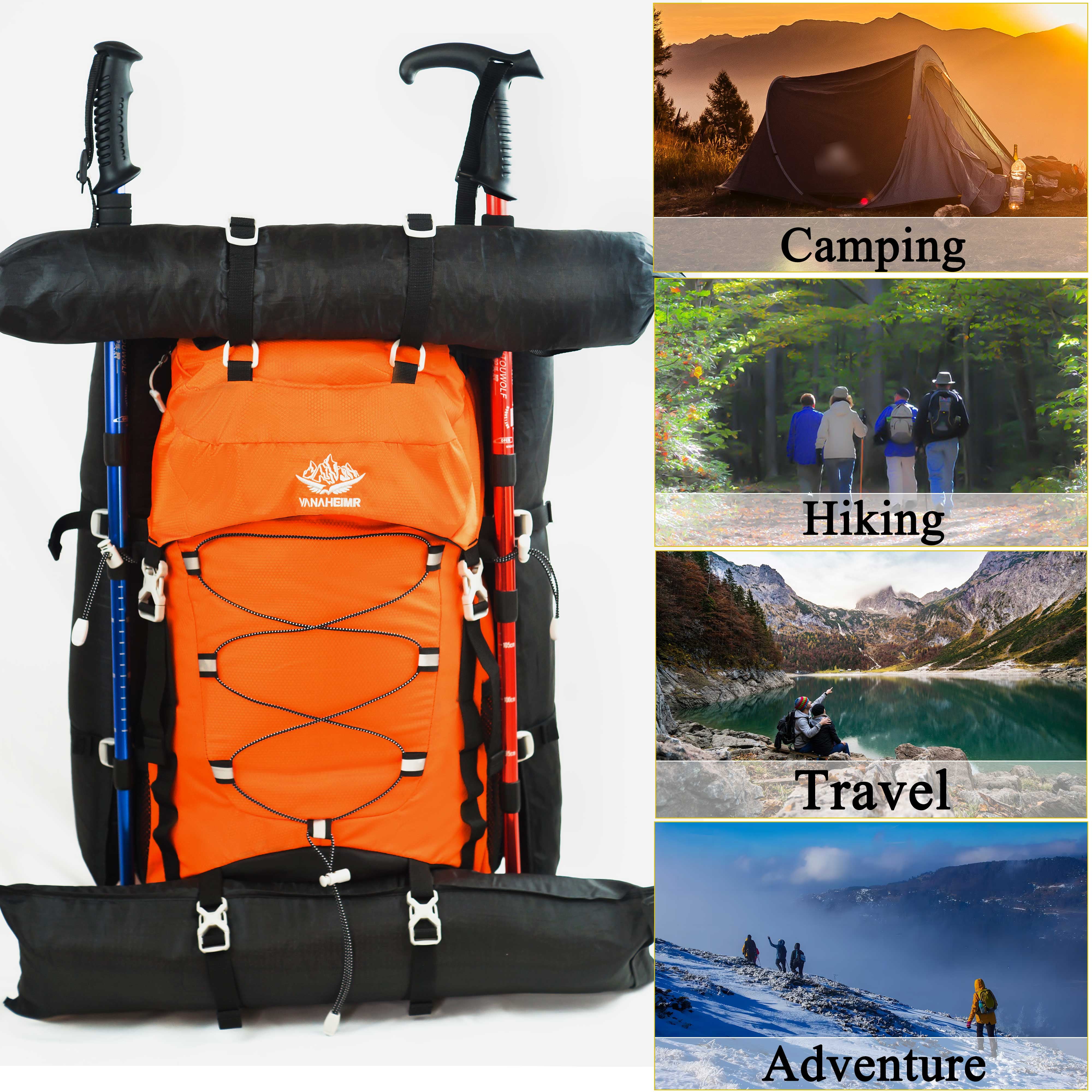 60L Travel Hiking Camping Backpack with Rain Cover, Backpack Water Resistant,Climbing Backpack for Men Women
