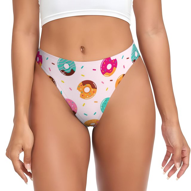 Balery Donut Tangas de Algodón para Mujer con Estampado – Ropa Interior Sexy, Transpirable, G-string-Large