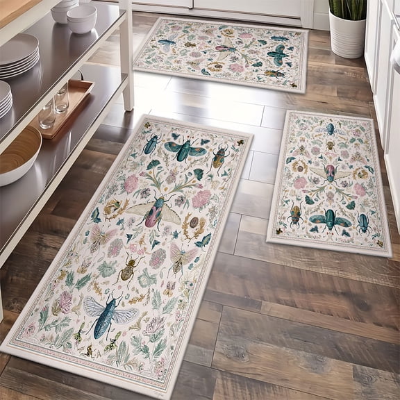 Kitchen Rugs Sets of 3 Non Slip Washable Kitchen Mats for Floor, Waterproof Kitchen Runner Rug, Floor Mat Carpet for Entryway, Laundry, Sink, Hallway, Bathroom